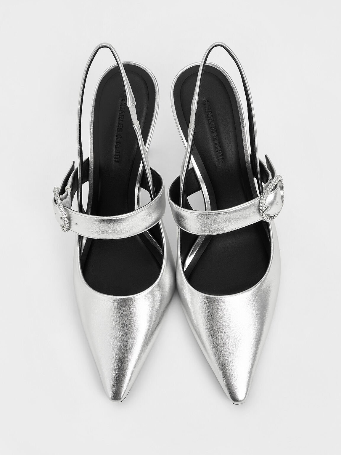 Metallic Crystal-Buckled Pumps, Silver, hi-res