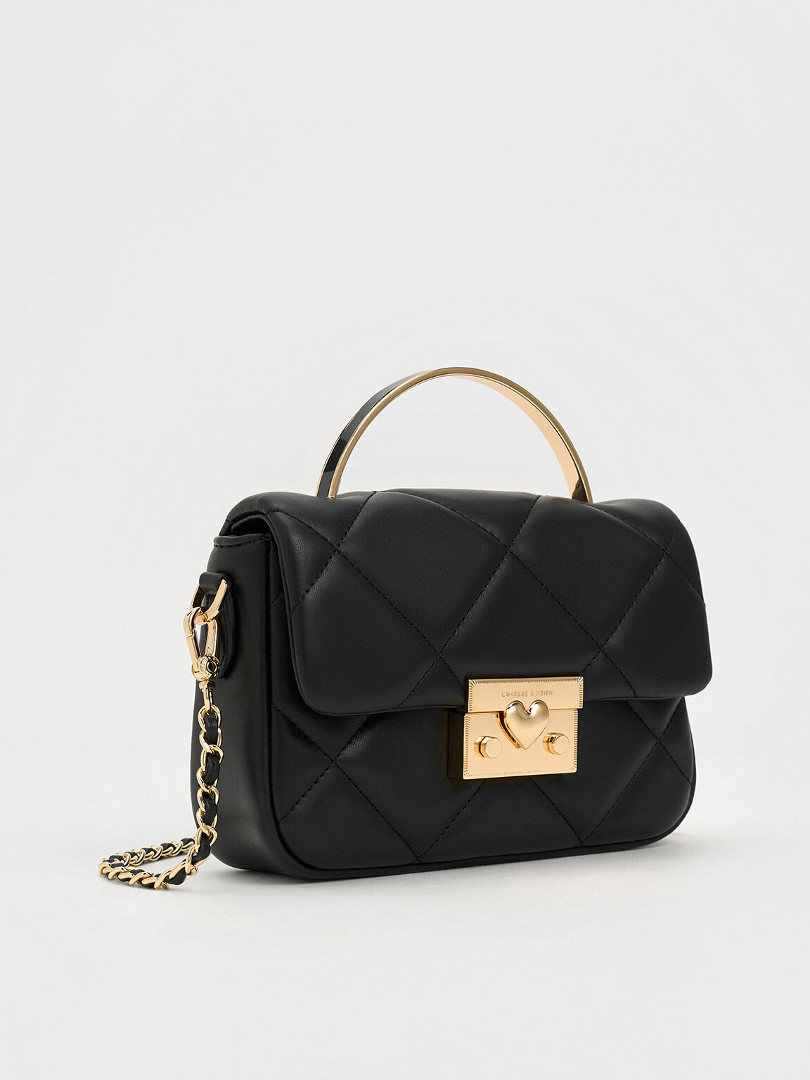 Black Quilted Boxy Top Handle Bag - CHARLES & KEITH International