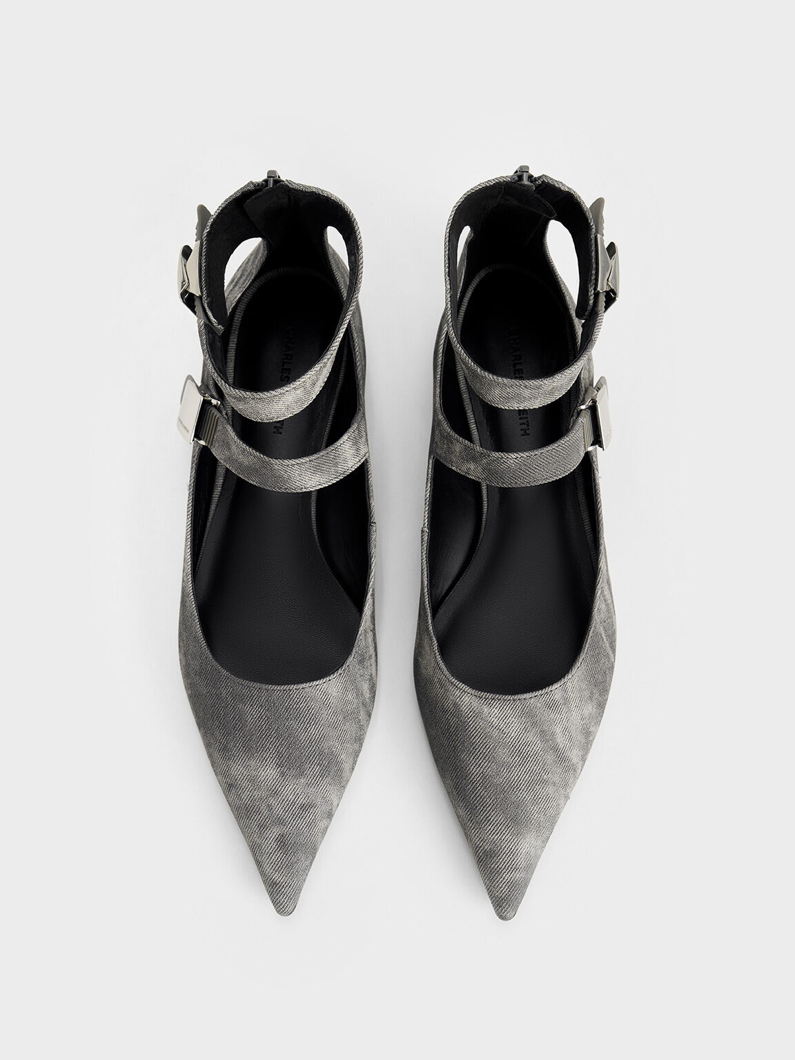 Robbie Denim-Effect Pointed-Toe Mary Jane Flats, Dark Grey, hi-res