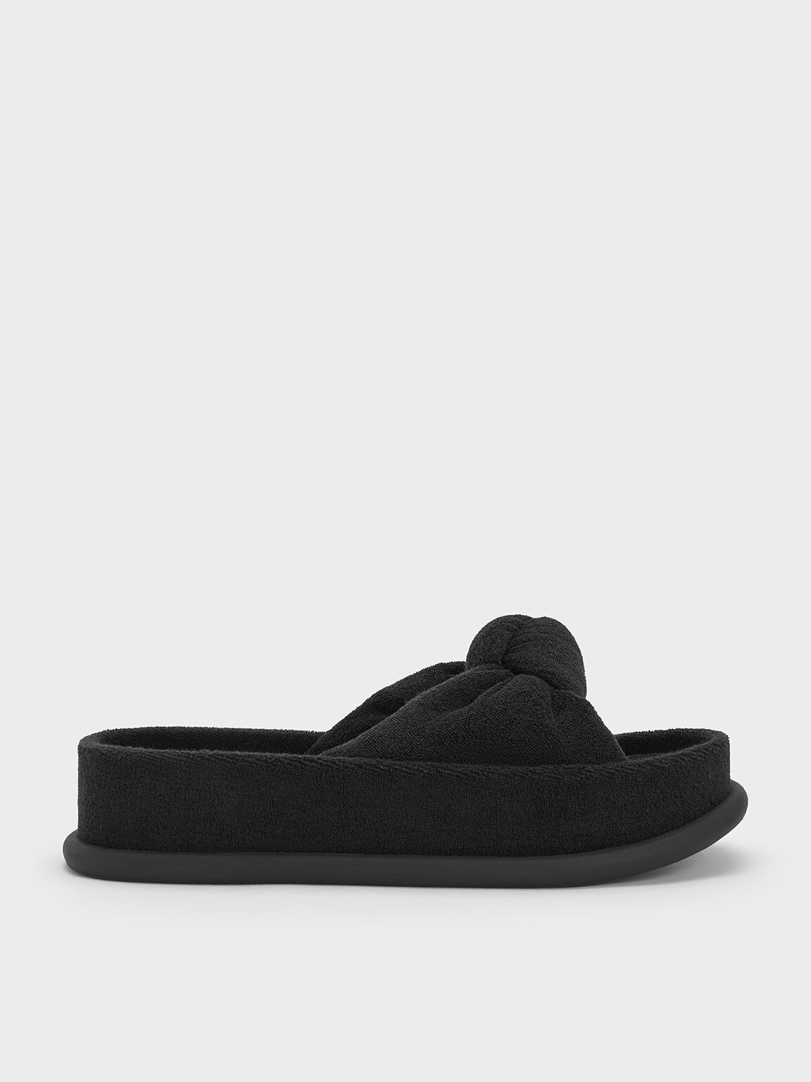 Loey Textured Knotted Slides, Black Textured, hi-res