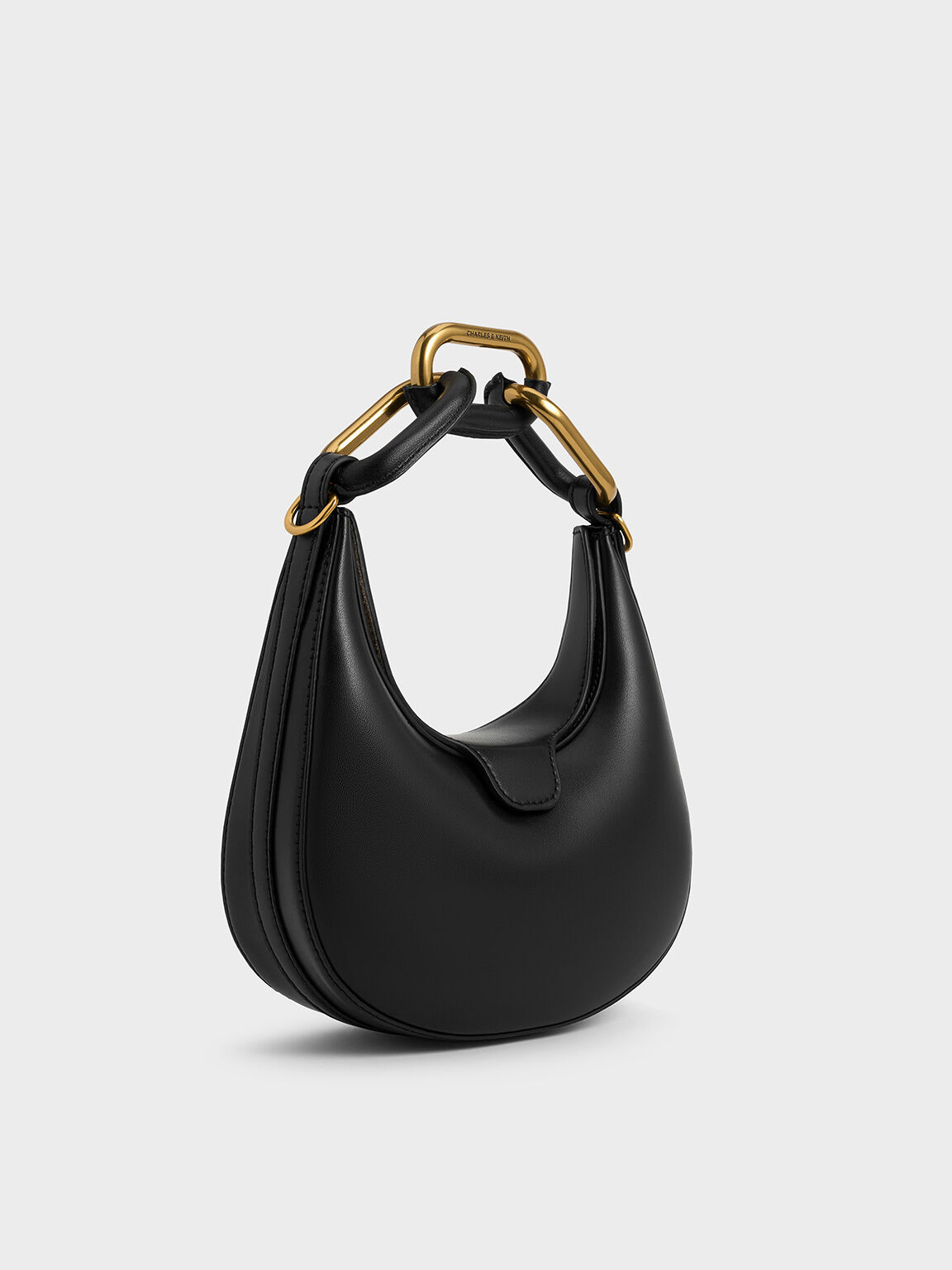 Mini Kora Chain-Link Moon Bag, Black, hi-res