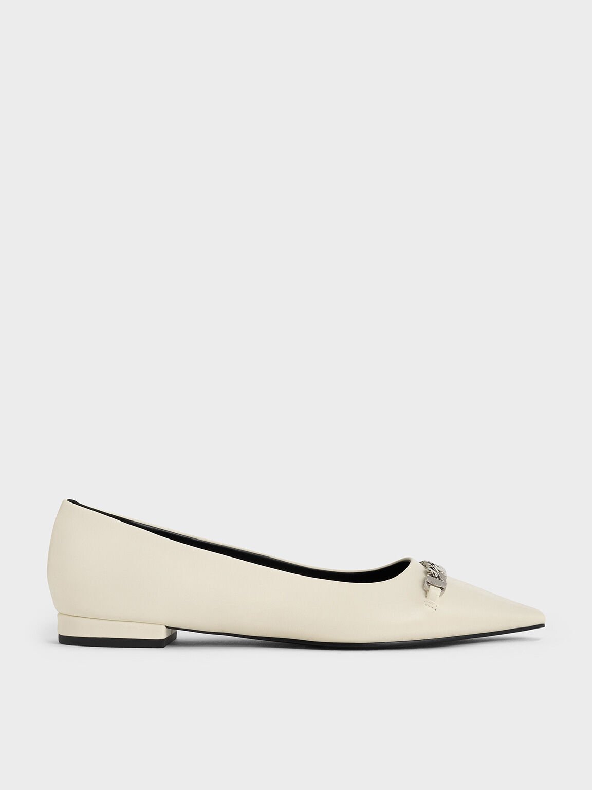 Chain-Link Pointed-Toe Ballet Flats, Chalk, hi-res