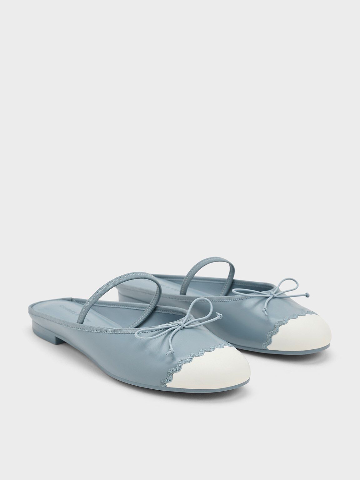 Two-Tone Bow Slip-On Flats, Light Blue, hi-res