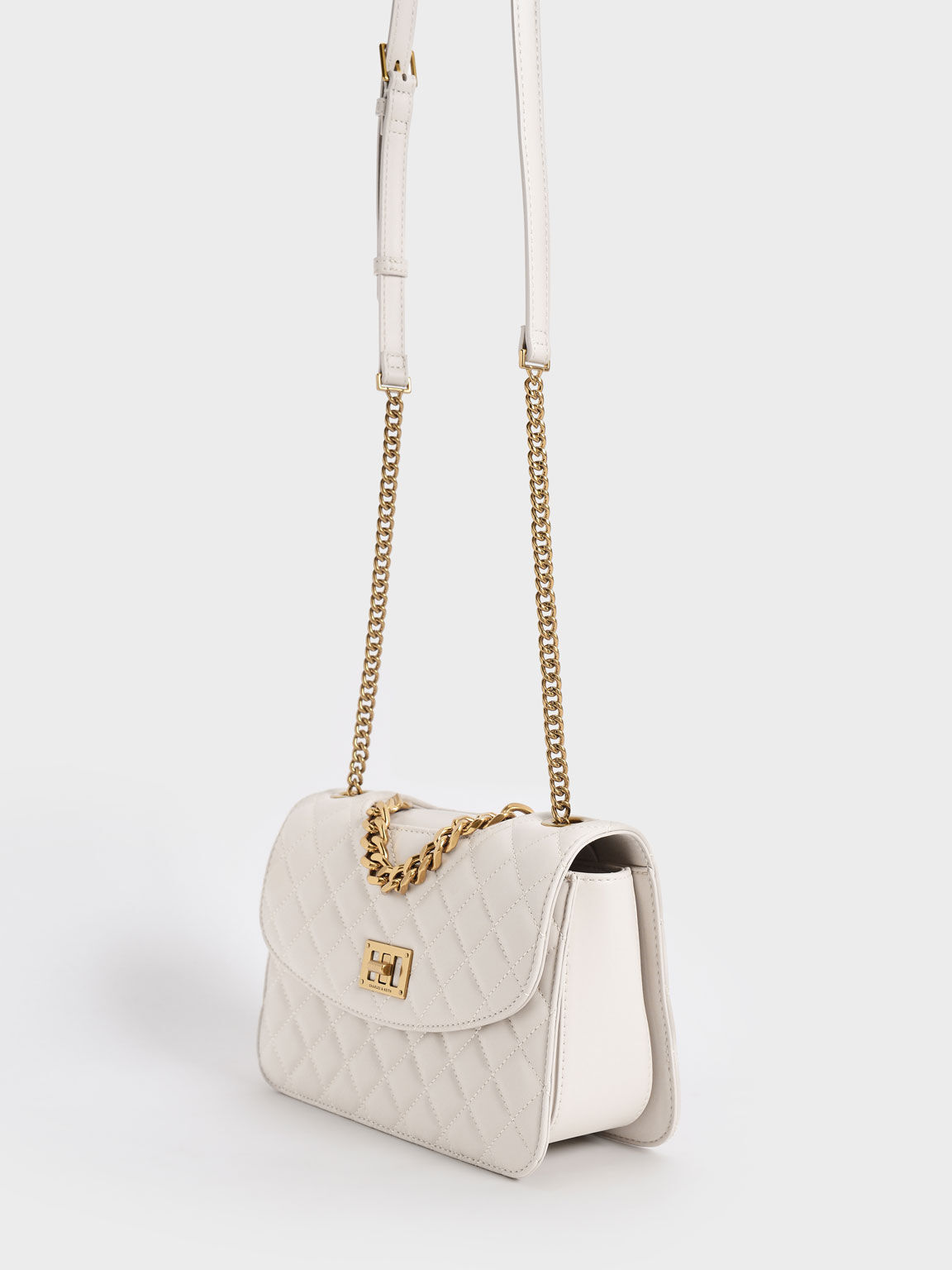 Ivory Quilted Chain Bag - CHARLES & KEITH US