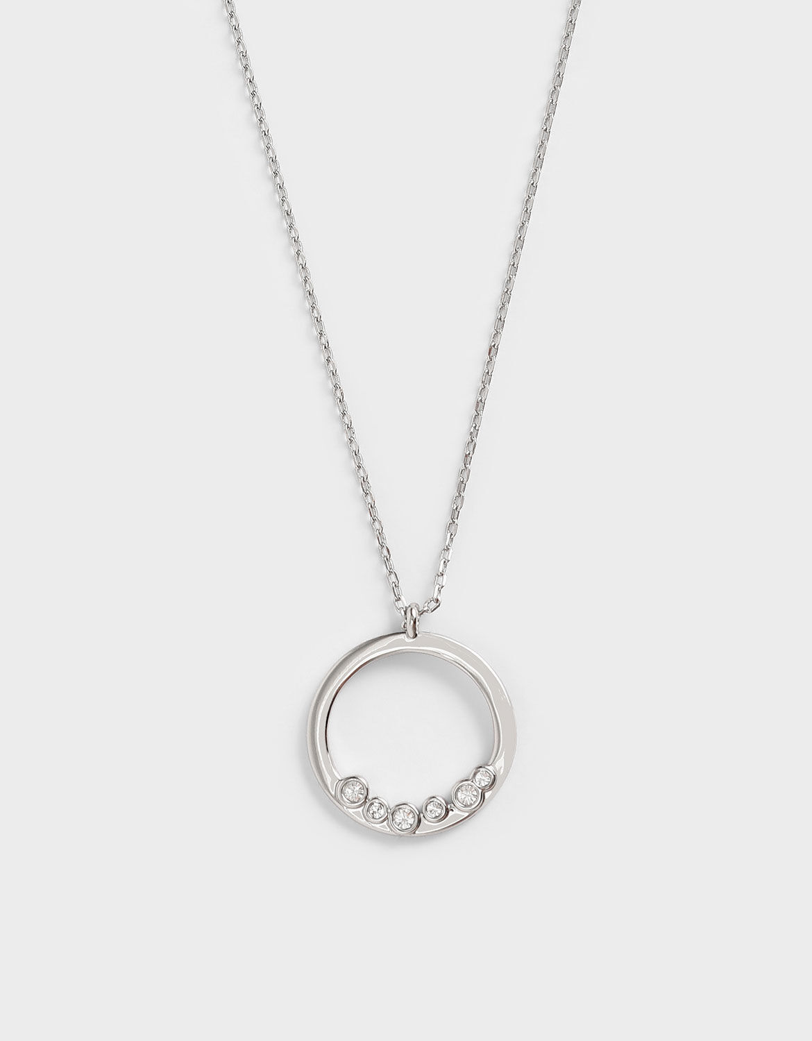 Silver Swarovski® Crystal Studded Pendant Necklace - CHARLES & KEITH CA