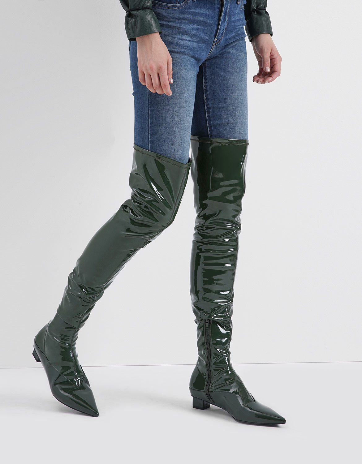 Green Thigh High Patent Boots | CHARLES 