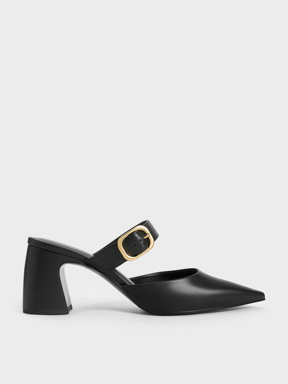 Pointed-Toe Mary Jane Heeled Mules, Black, hi-res