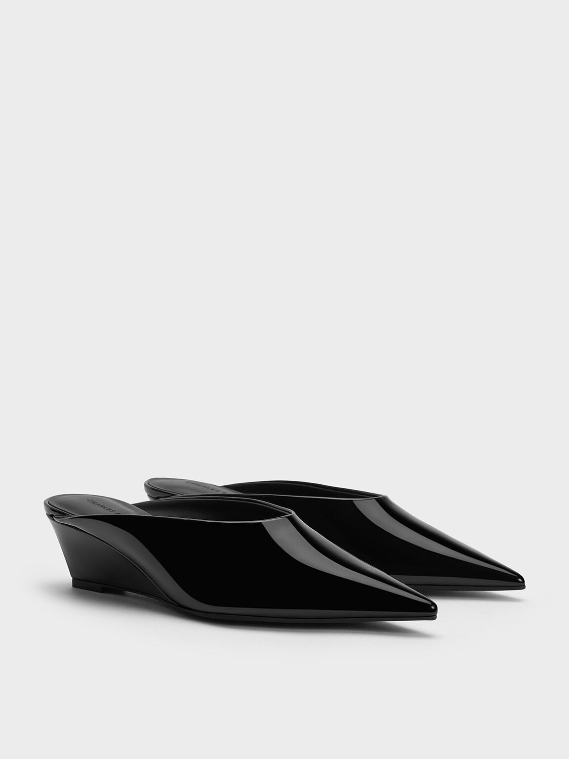 Patent Pointed-Toe Wedge Mules, Black Patent, hi-res