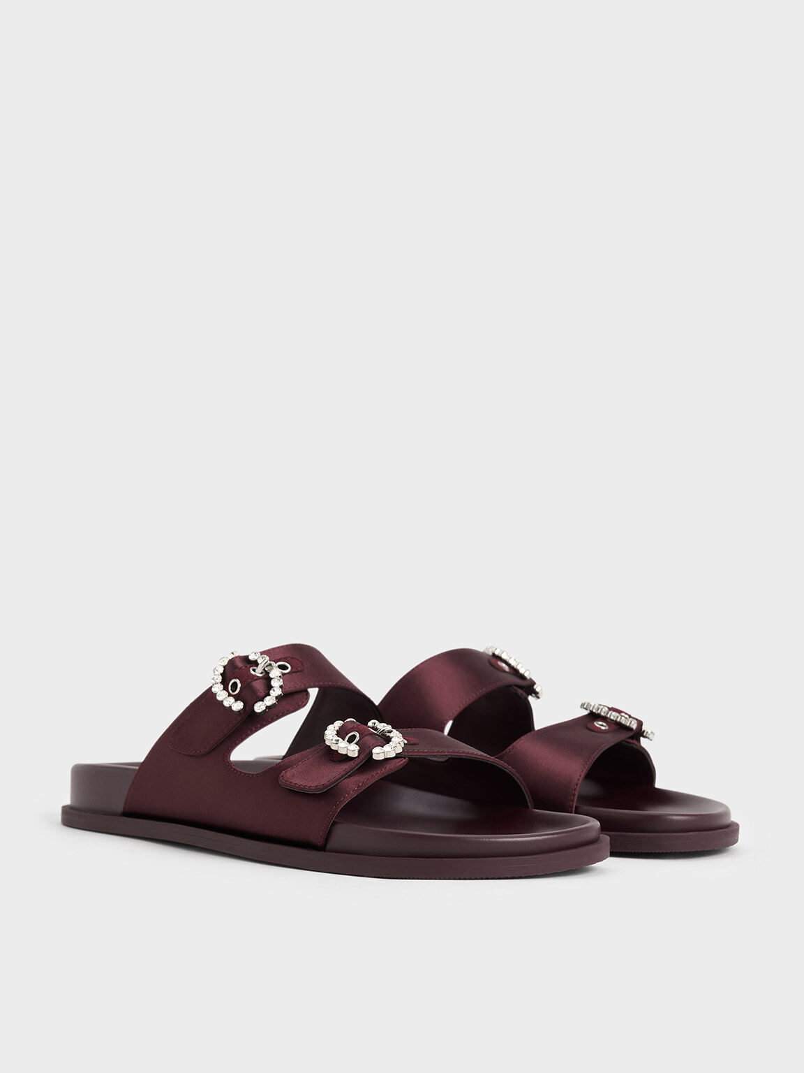 Recycled Polyester Embellished Buckle Sandals, Burgundy, hi-res