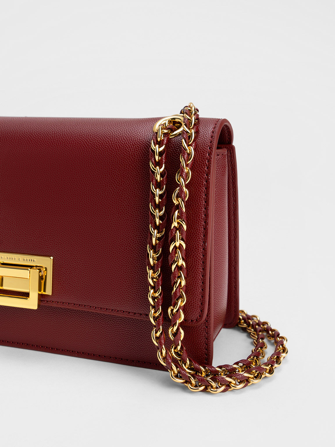 Burgundy Metallic Accent Front Flap Bag - CHARLES & KEITH US