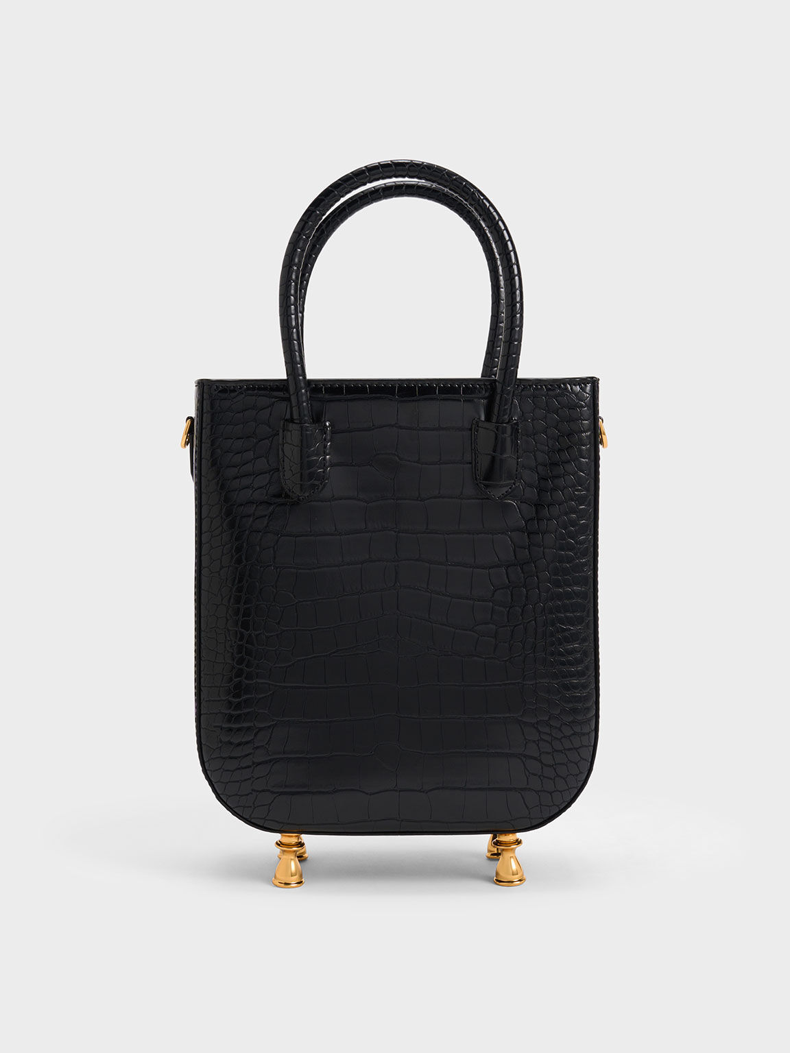 Black Croc Embossed Leather Tote Handbag with JC Emblem