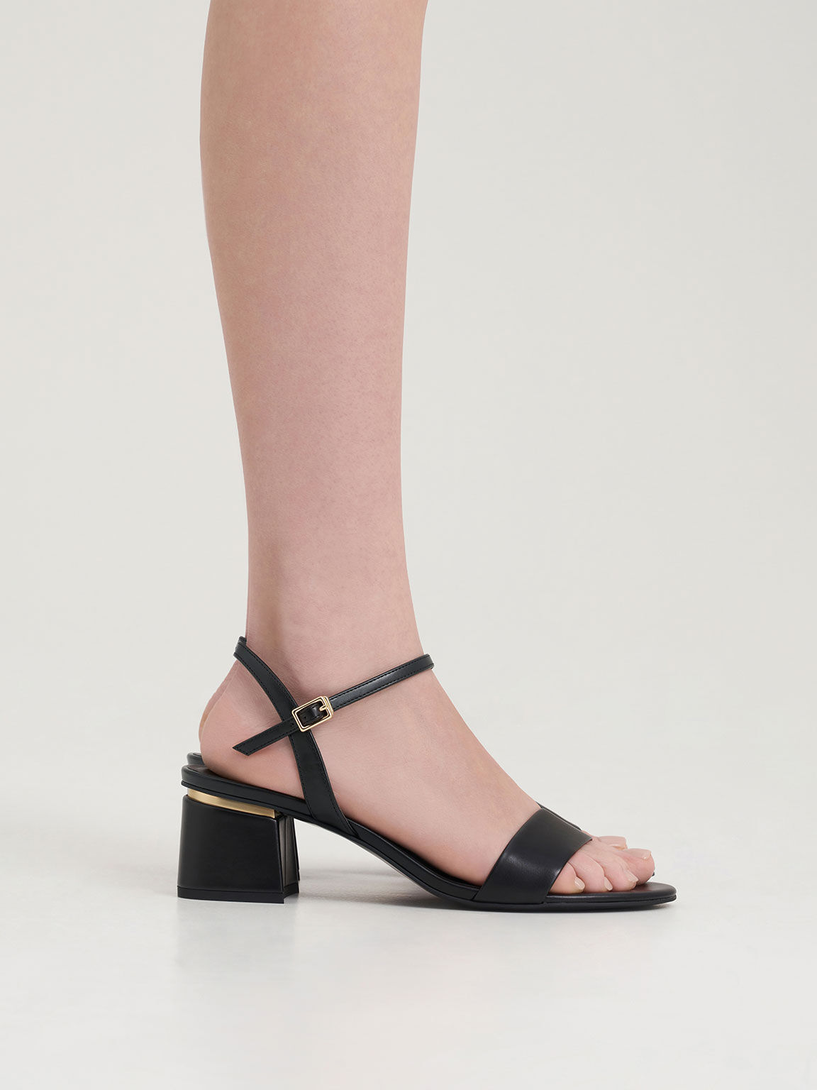 Black Selene Flower-Buckle Strappy Sandals - CHARLES & KEITH AU