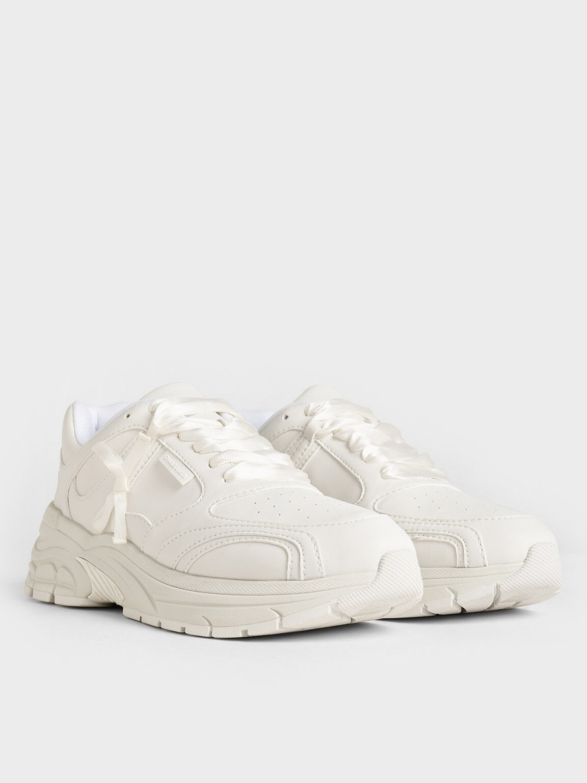 Lace-Up Chunky Sneakers, White, hi-res