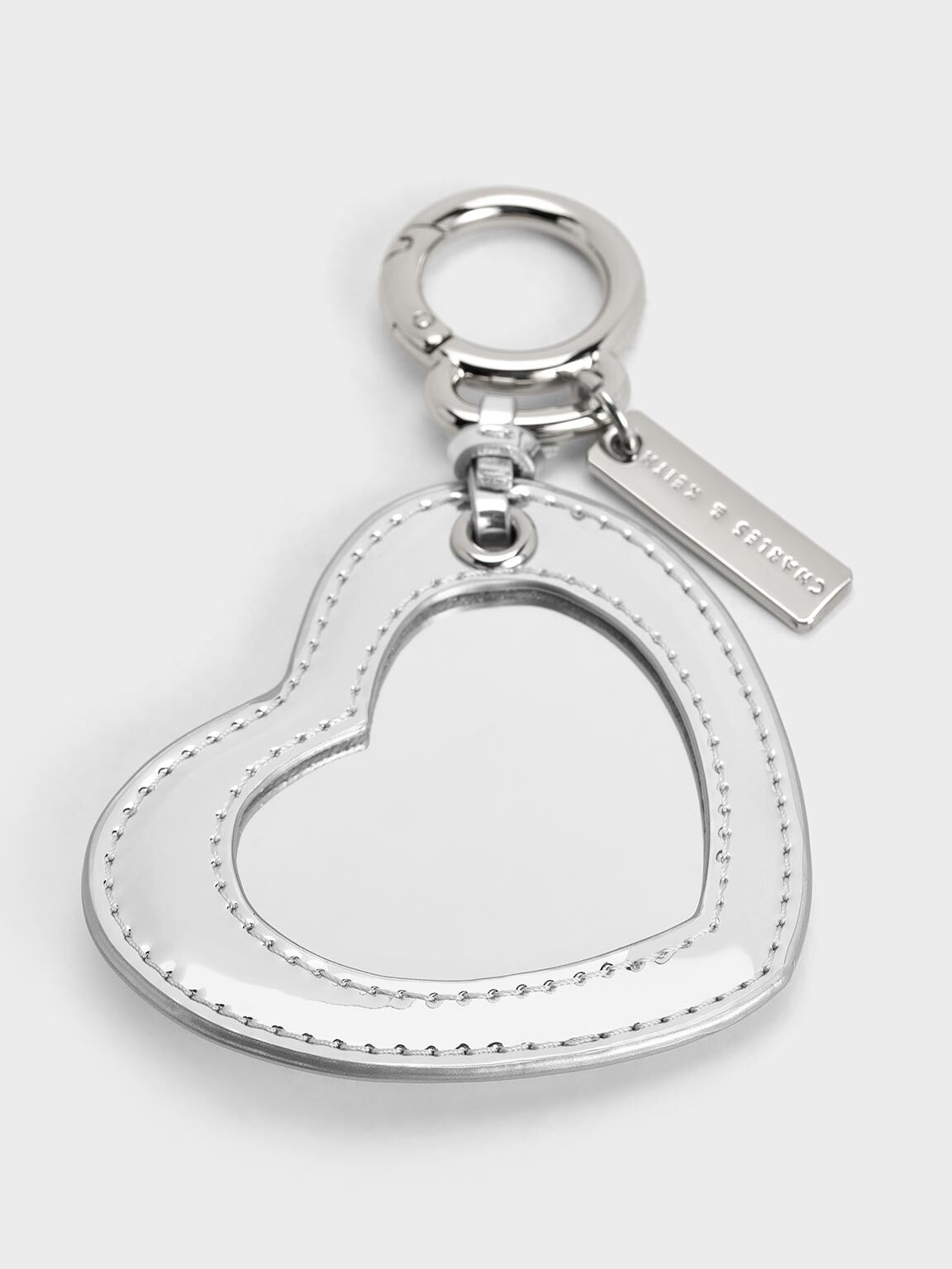 Metallic Heart Quilted Mirror Charm, Silver, hi-res