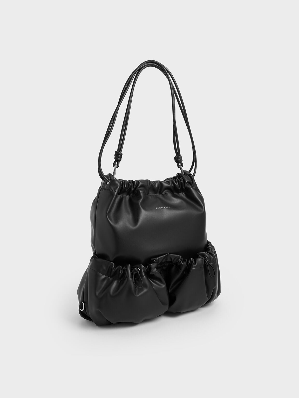 Maisy Ruched Drawstring Backpack, Noir, hi-res