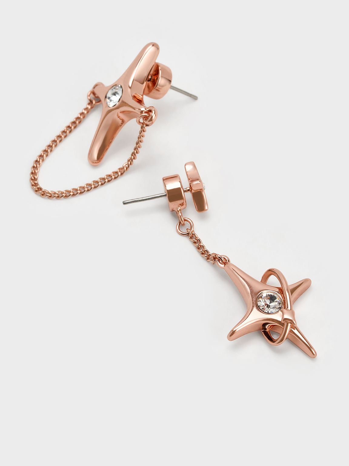 Rose Gold Annalise Double Heart Stone Drop Earrings - CHARLES & KEITH US