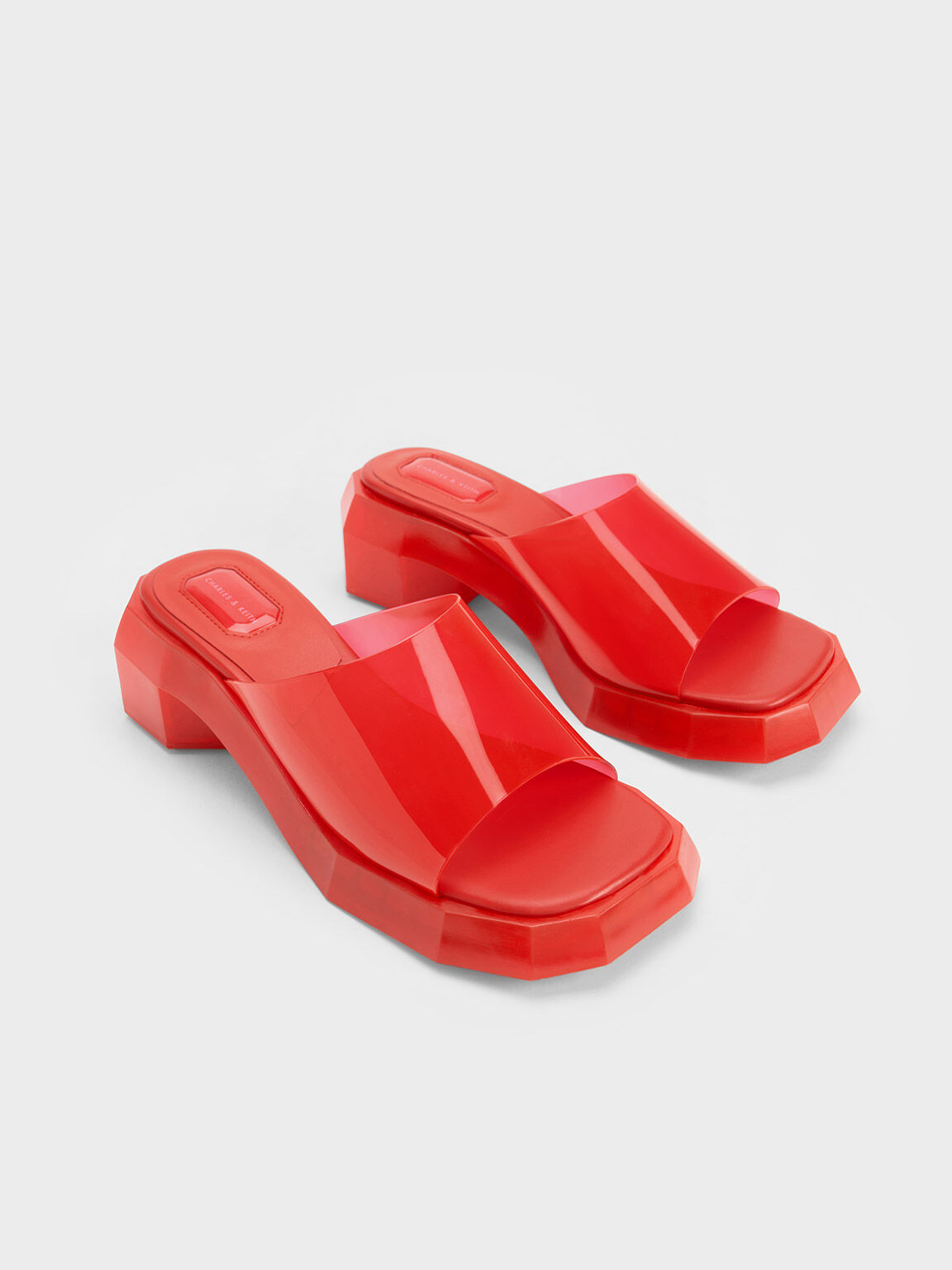 Fia See-Through Geometric Mules, Red, hi-res