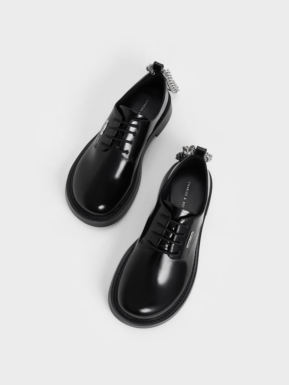 Black Chunky Chain Derby Shoes - CHARLES & KEITH US