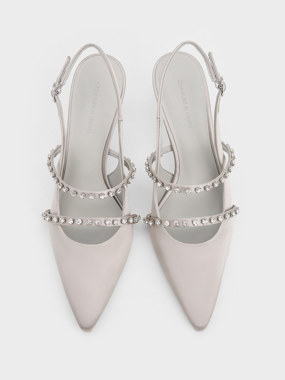 Satin Crystal-Embellished Mary Jane Pumps, Light Grey, hi-res