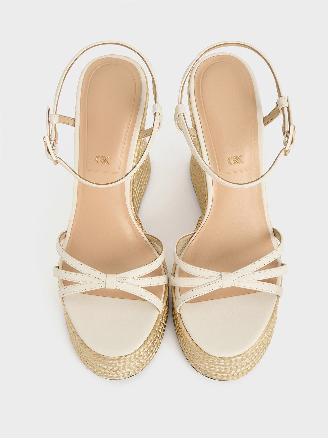 Leather Strappy Espadrille Wedges, White, hi-res