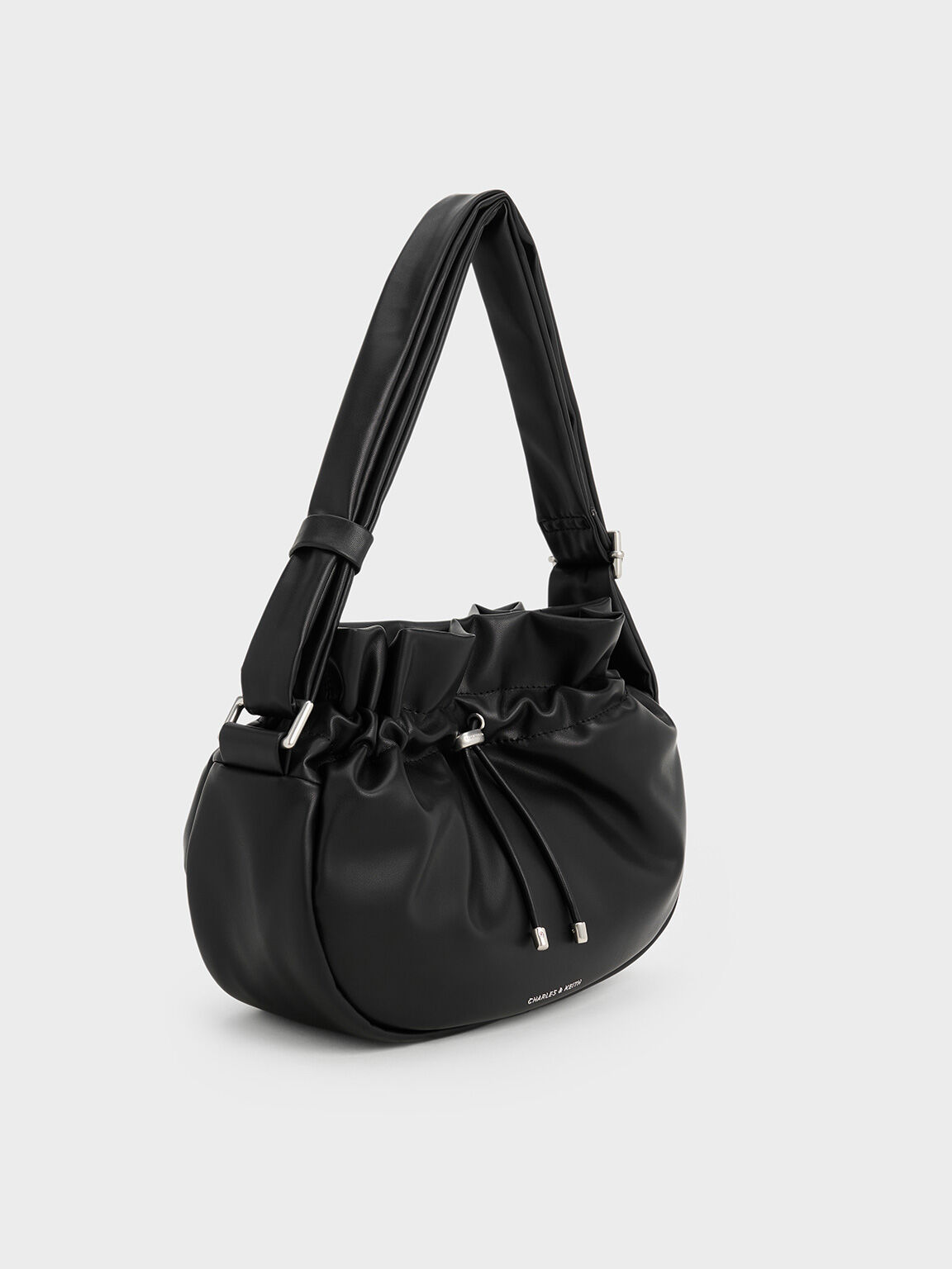 Mini Maisy Ruched Drawstring Hobo Bag, Noir, hi-res