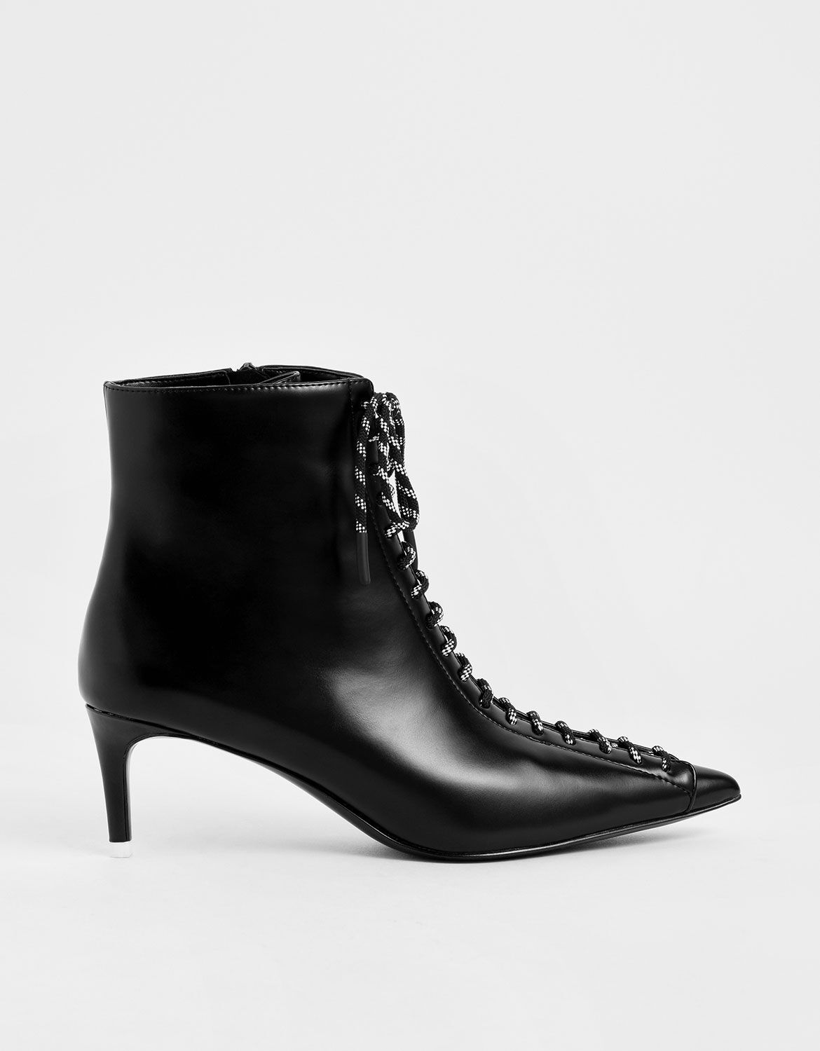 Black Nylon Lace-Up Ankle Boots 