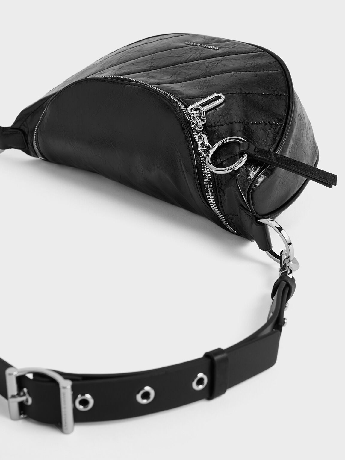 Philomena Crinkle-Effect Half-Moon Crossbody Bag, Noir, hi-res