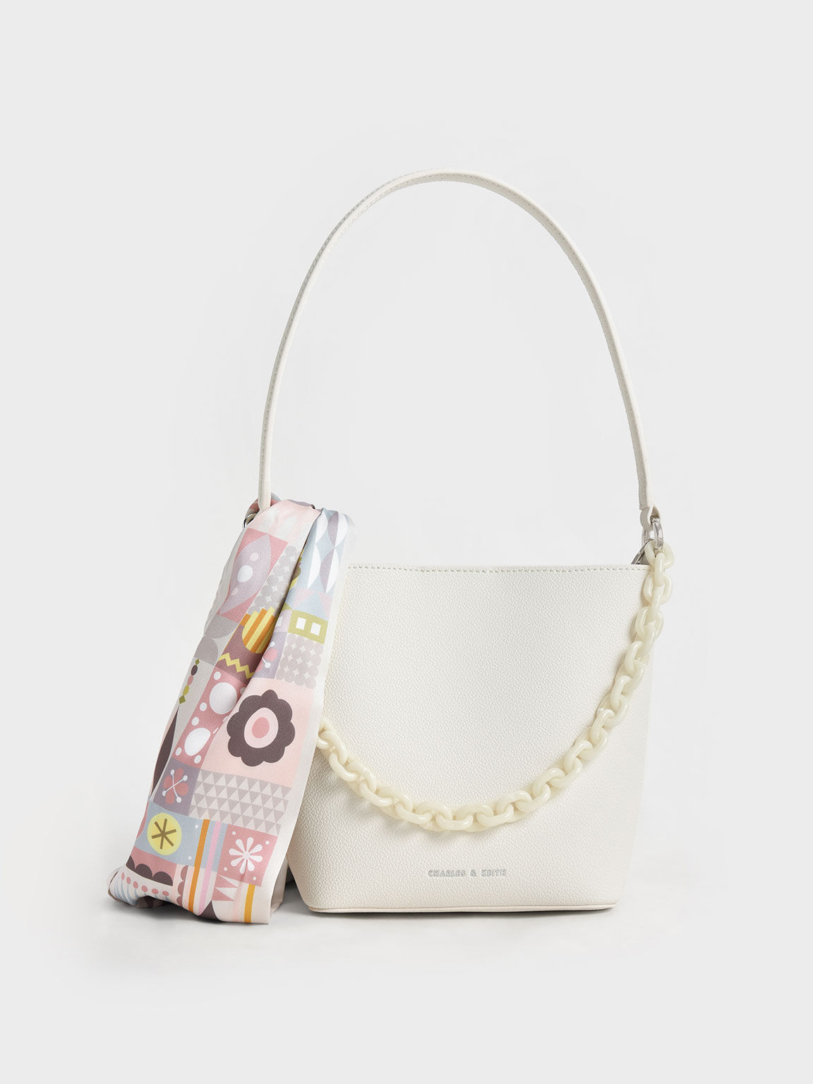 Cream Alcott Scarf Chain-Link Shoulder Bag - CHARLES & KEITH US