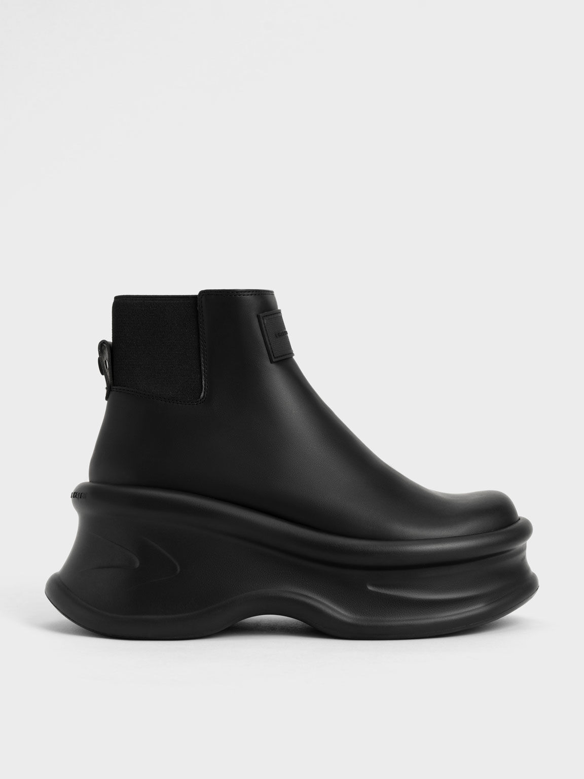 Black Curved Platform Ankle Boots - CHARLES & KEITH CA