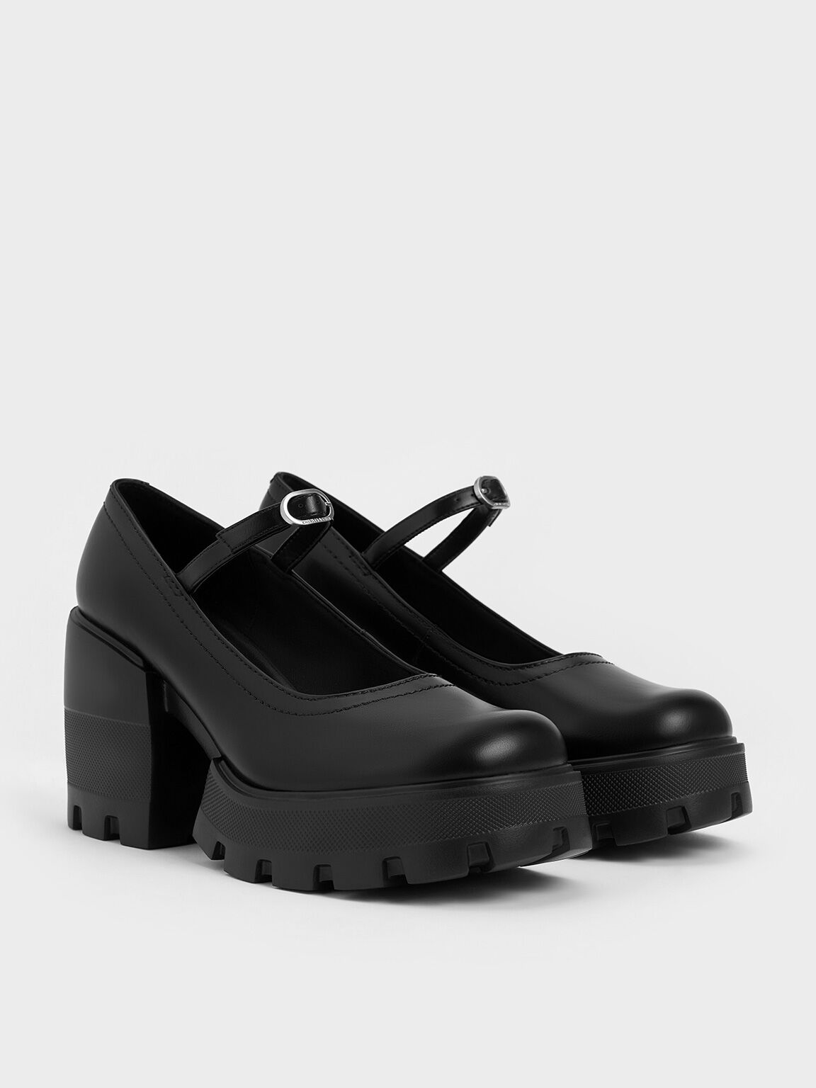 Buckled Platform Mary Janes, Black, hi-res