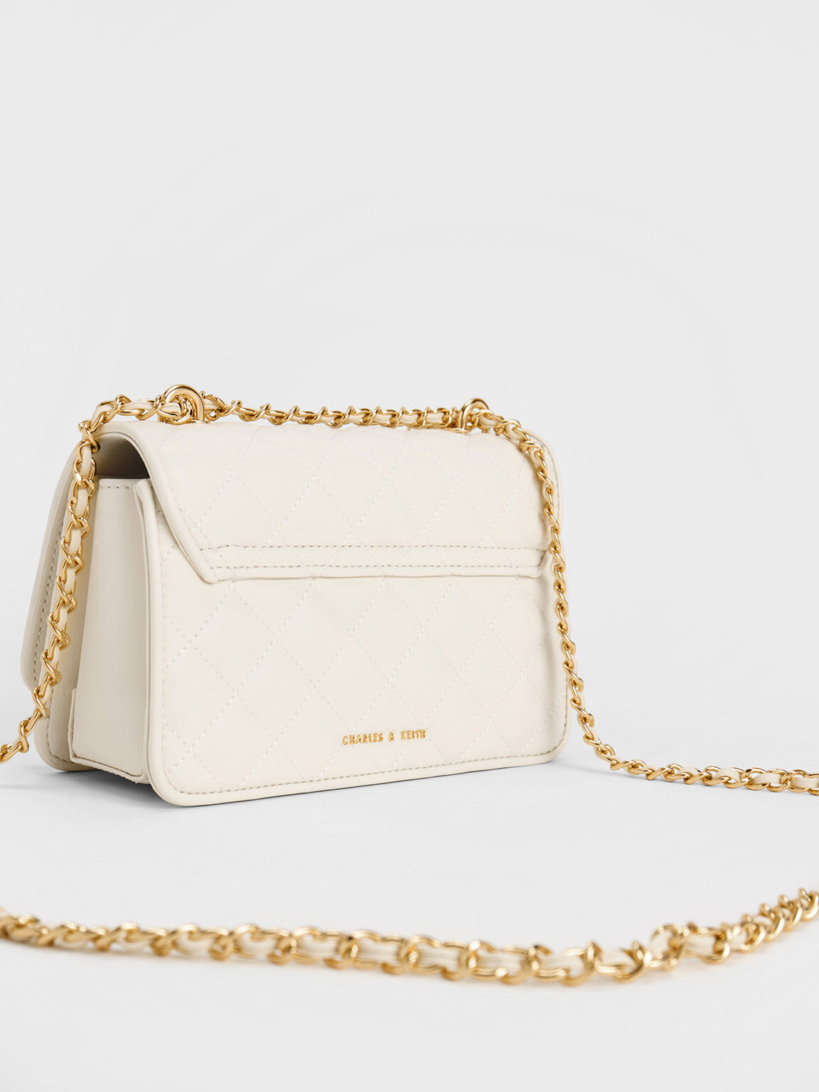 Charm-Embellished Quilted Clutch, Cream, hi-res