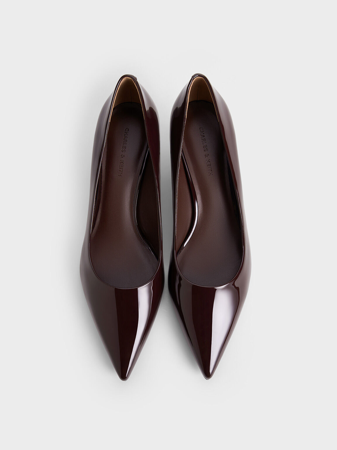 Patent Pointed-Toe Kitten-Heel Pumps, Maroon, hi-res