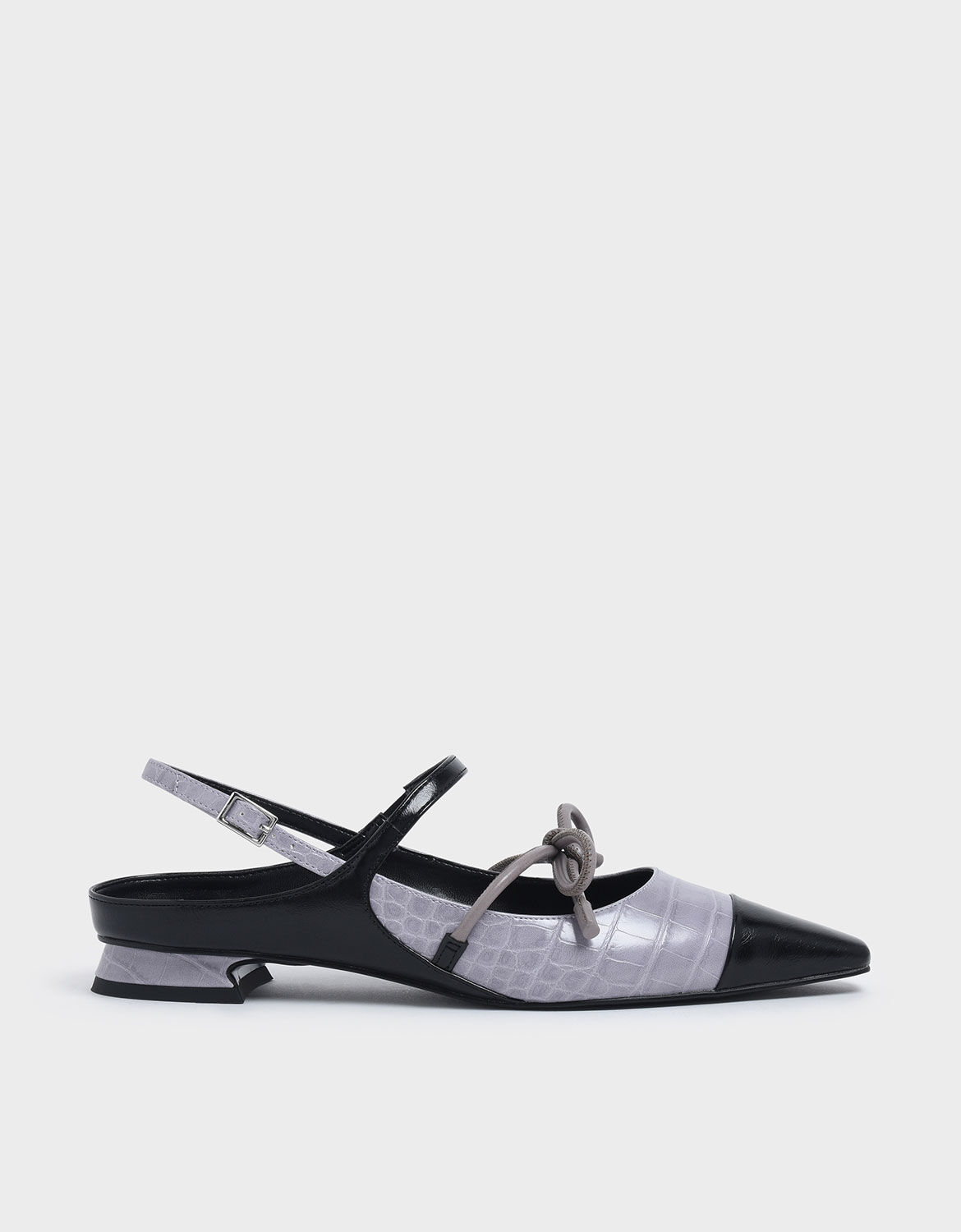 Lilac Croc-Effect Mary Jane Bow Flats 