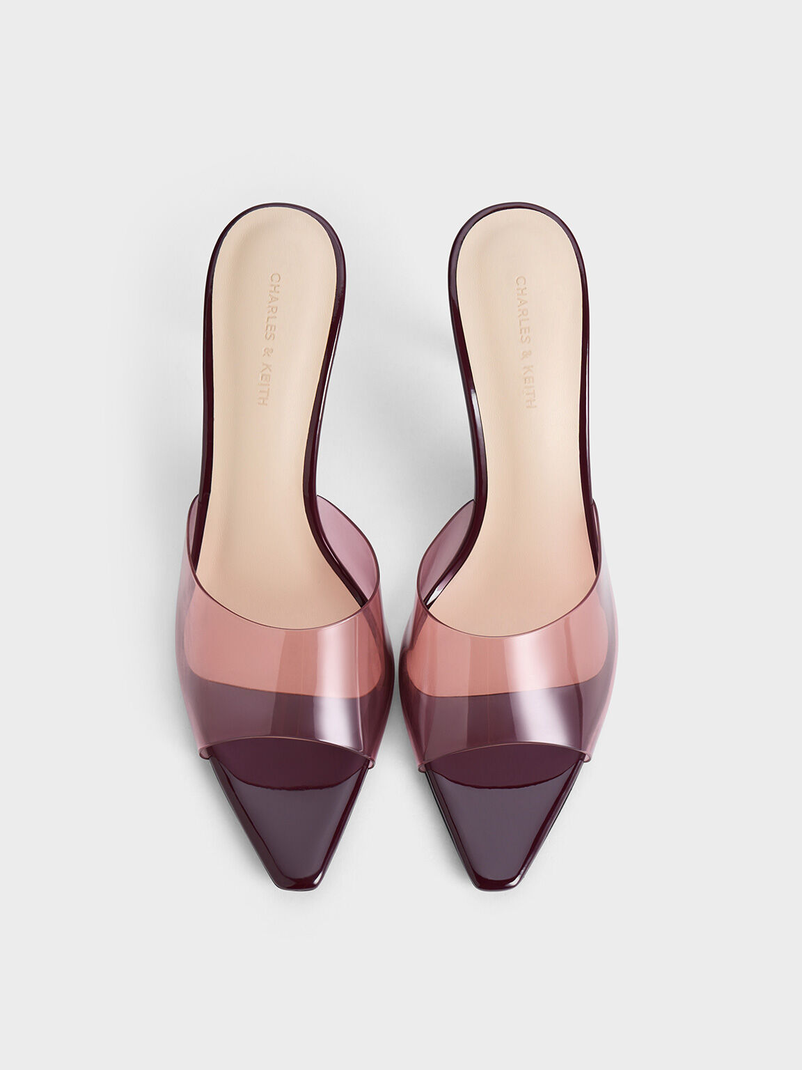 See-Through Stiletto-Heel Mules, Burgundy, hi-res