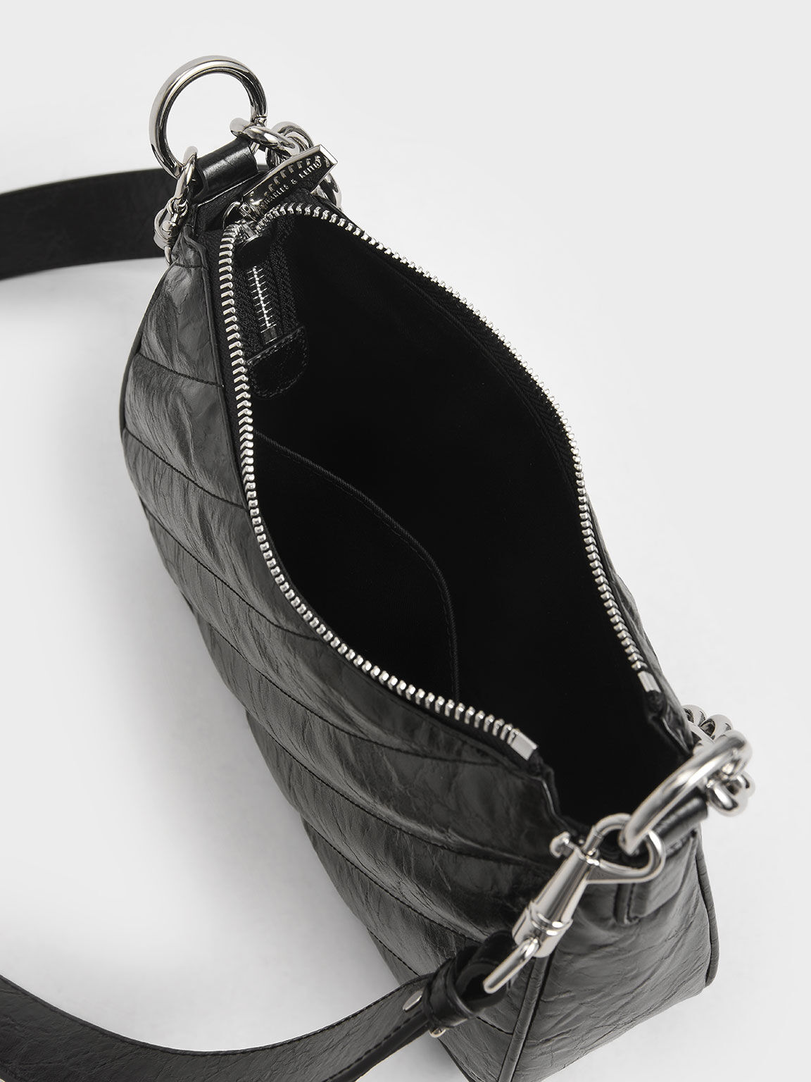 Black Panelled Chain Handle Crossbody Bag - CHARLES & KEITH 
