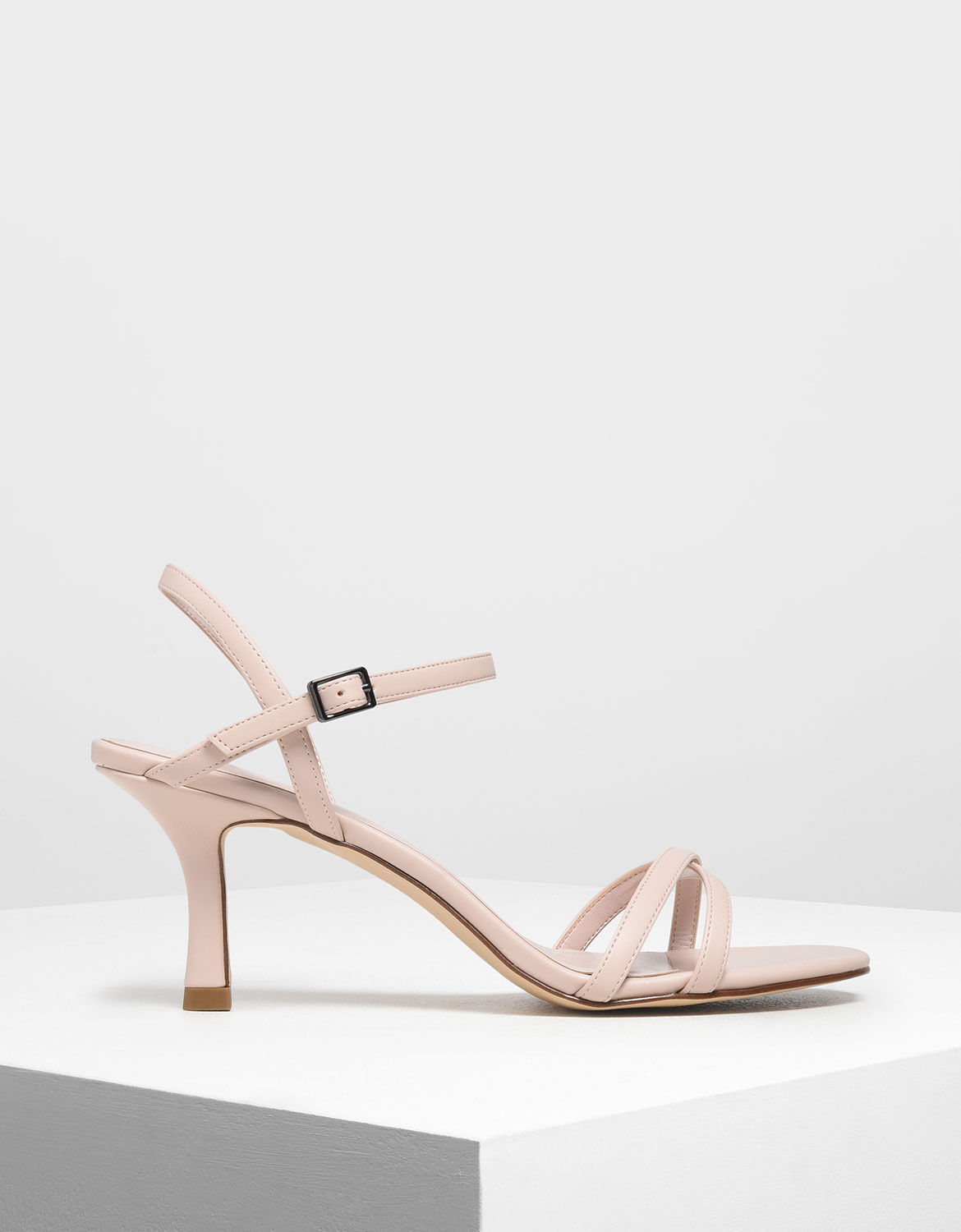 Pink Criss Cross Blade Heel Sandals 