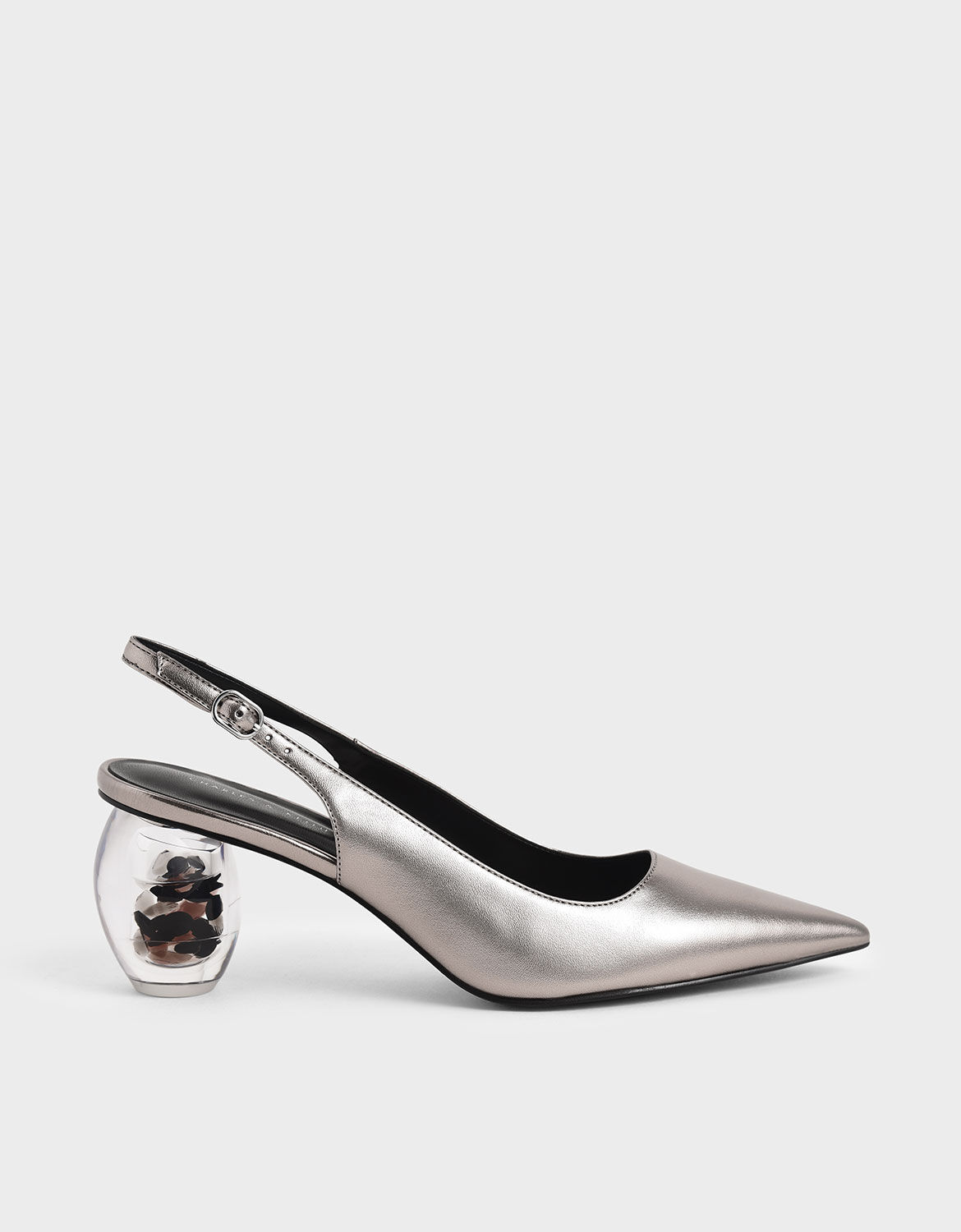 metallic pewter heels