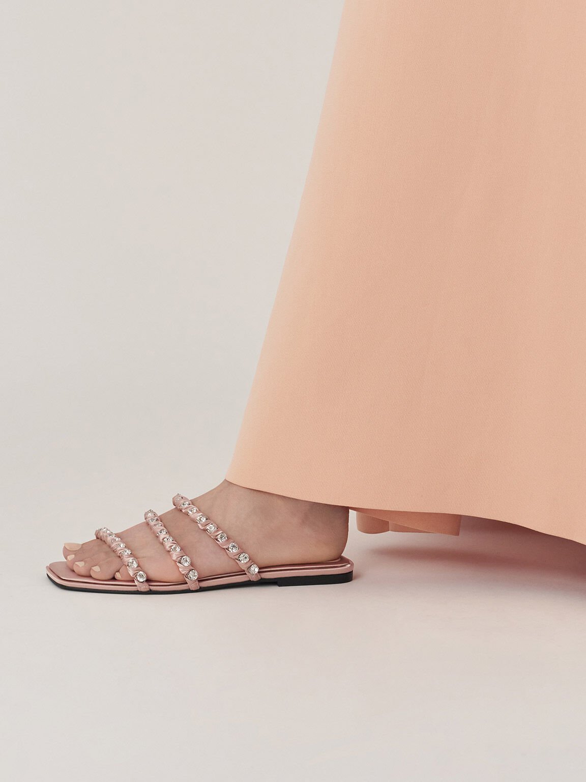 Goldie Recycled Polyester Gem-Encrusted Slide Sandals, Light Pink, hi-res