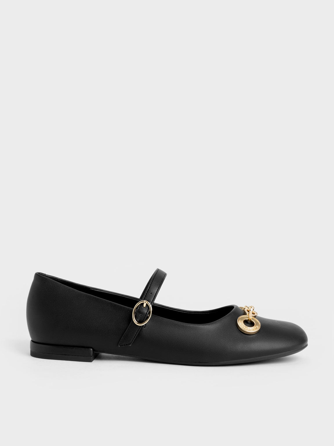Black Circle Chain-Link Mary Janes - CHARLES & KEITH SG