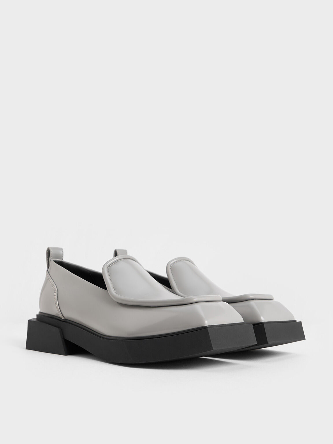 Lorde Geometric Square-Toe Loafers, Grey, hi-res