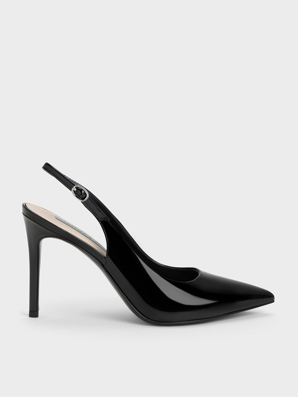 Black Patent Stiletto Heel Slingback Pumps - CHARLES & KEITH International