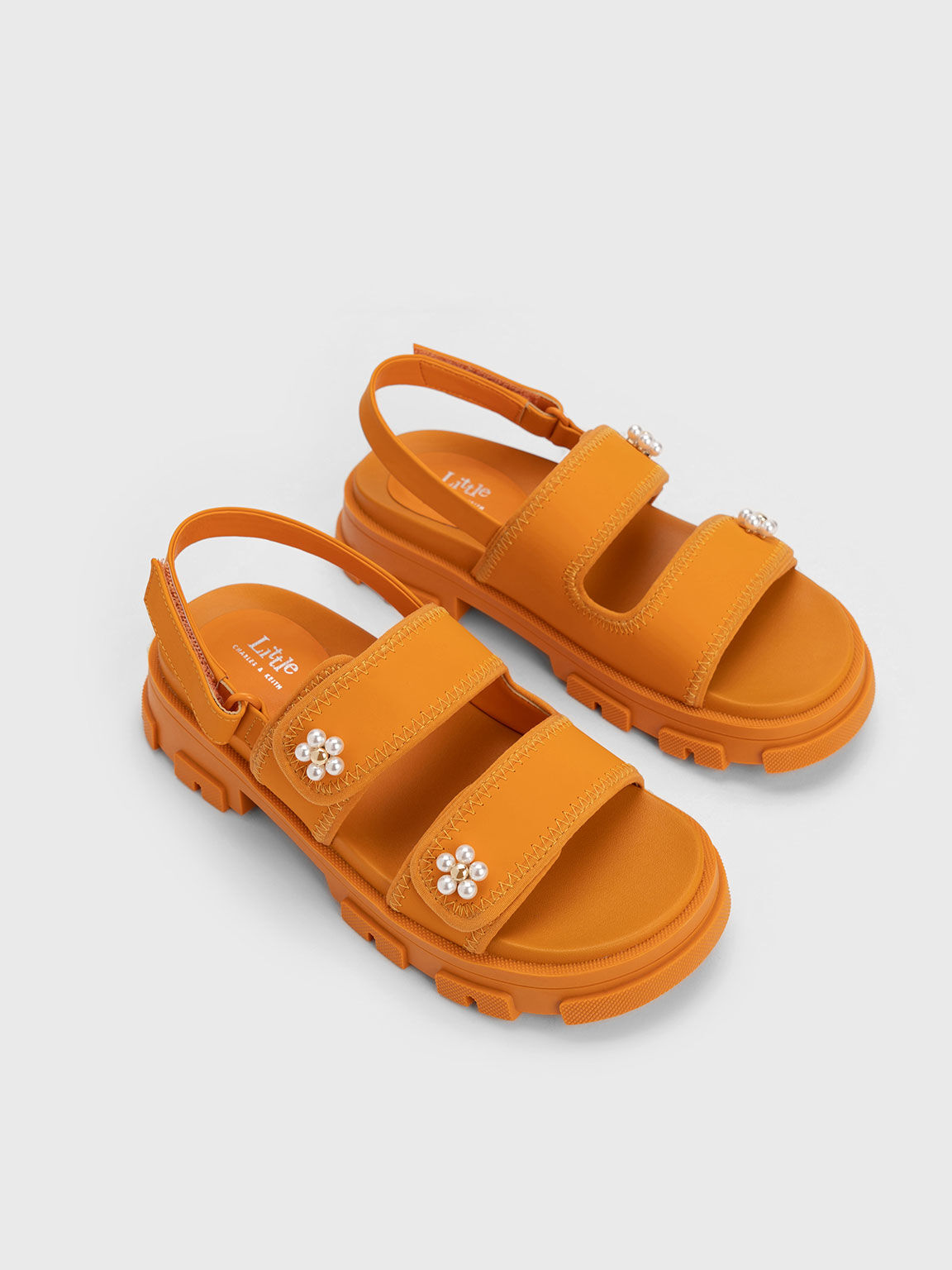 Girls' Beaded Flower Sports Sandals - Orange