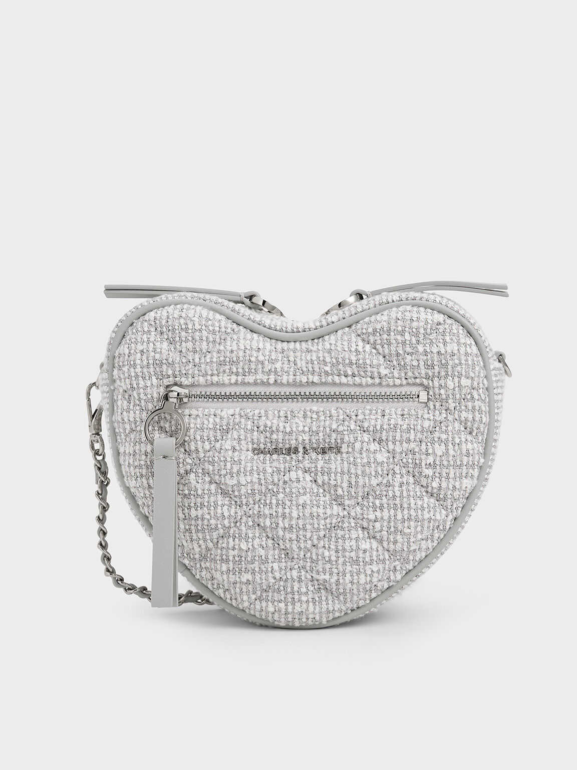 Philomena Tweed Quilted Heart Crossbody Bag, Light Grey, hi-res