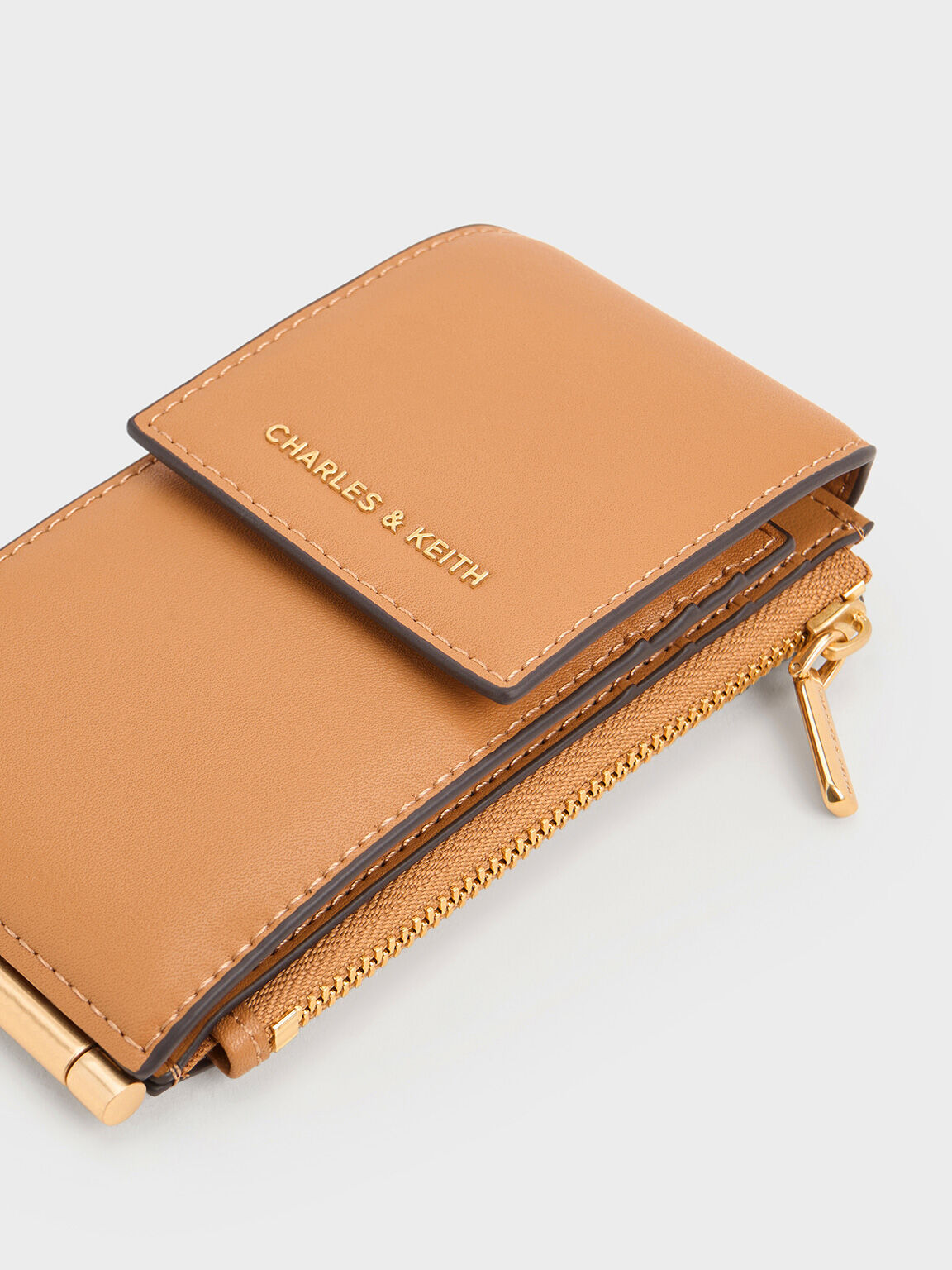 Calla Bi-Fold Side-Zip Card Holder, Toffee, hi-res