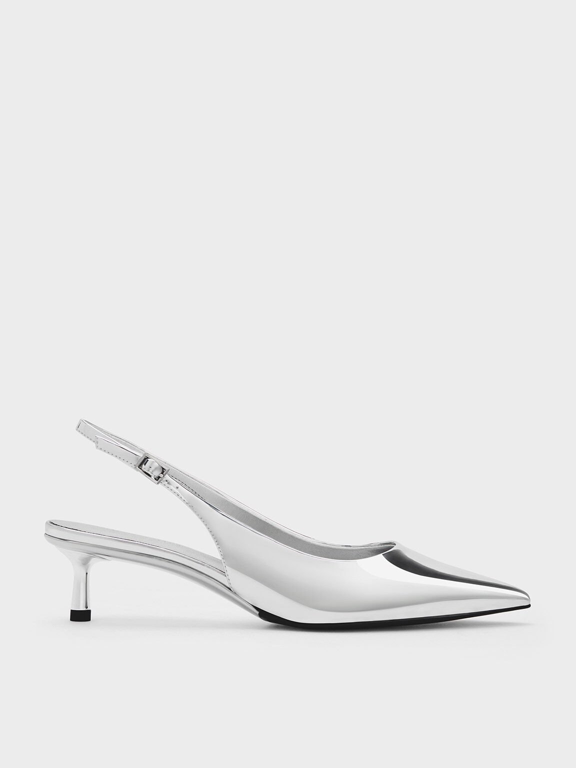 Silver Metallic Pointed-Toe Slingback Pumps - CHARLES & KEITH SG