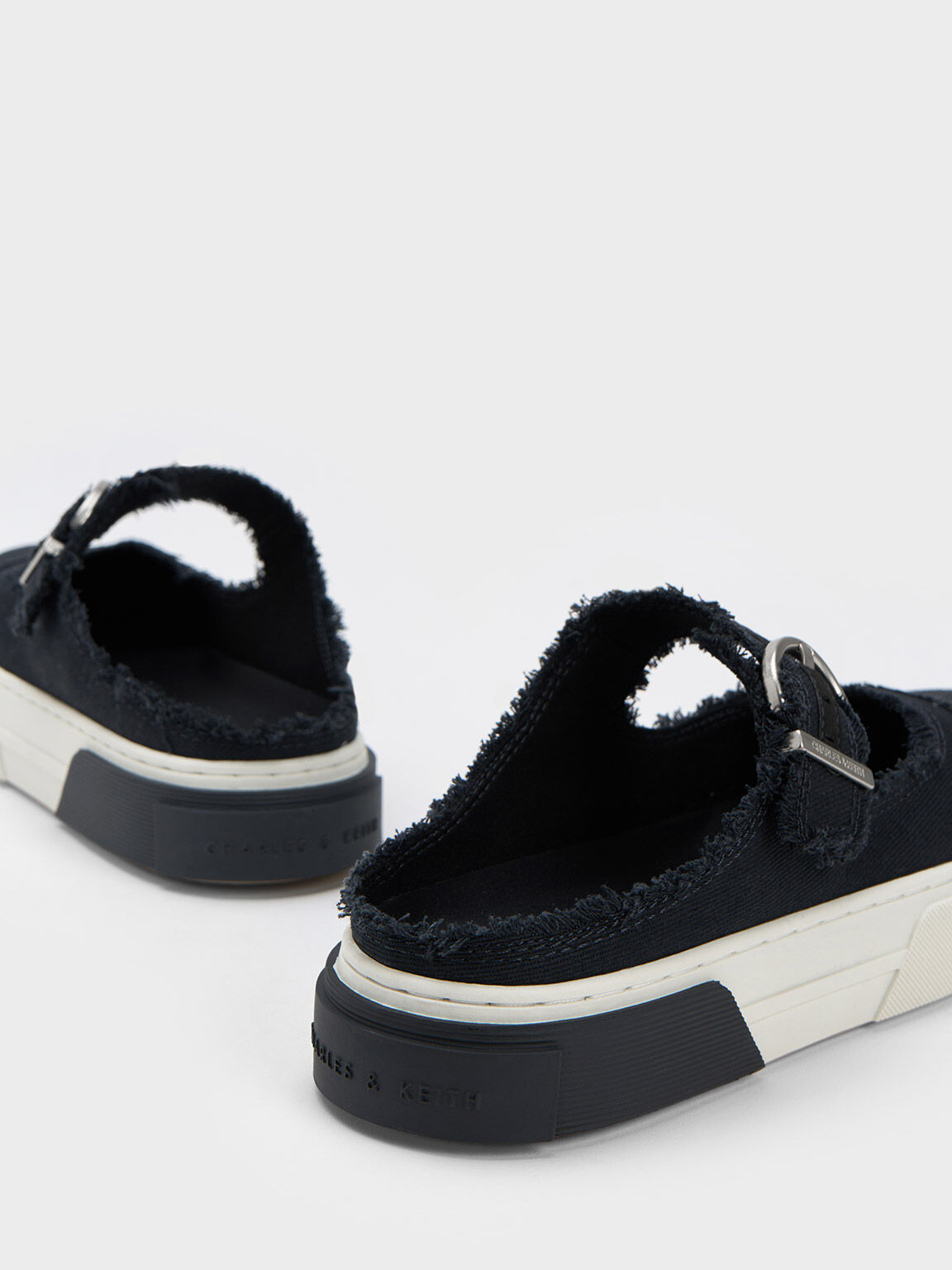 Denim Buckled Slip-On Sneakers, Dark Blue, hi-res