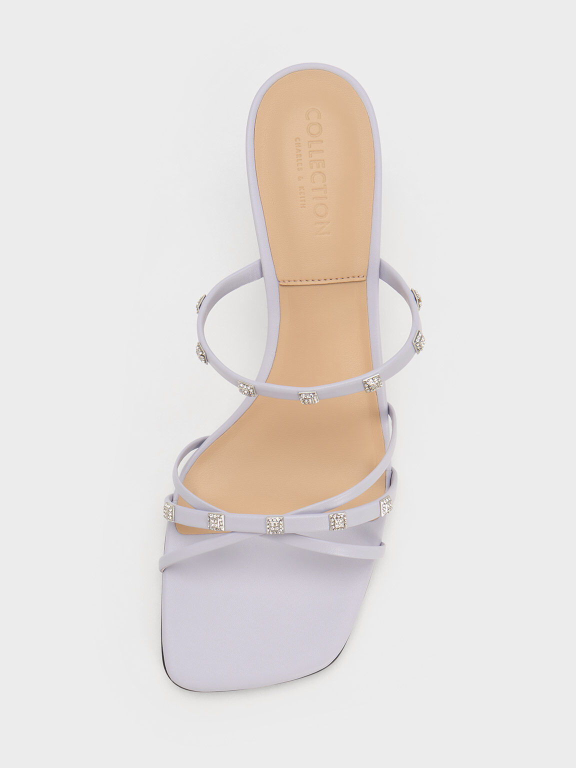 Lilac Square Crystal-Embellished Metallic Leather Heeled Mules ...