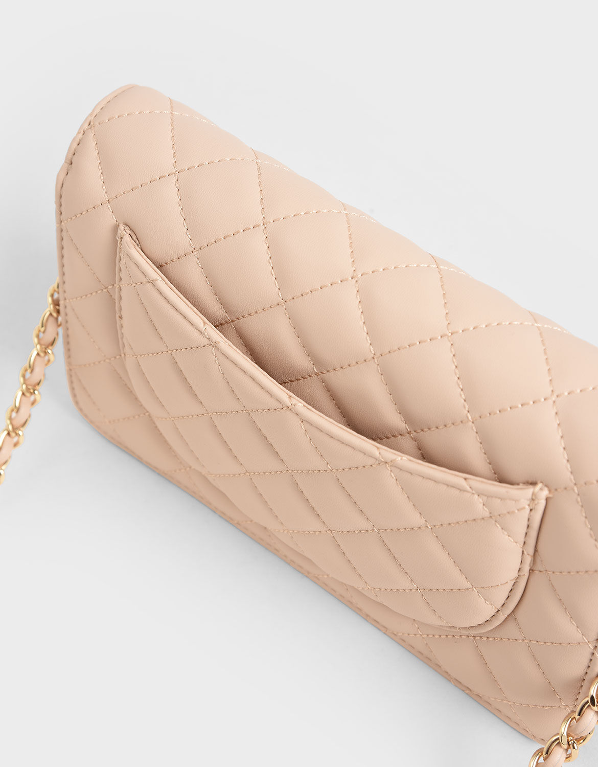 Quilted Flip-Lock Clutch, Nude, hi-res