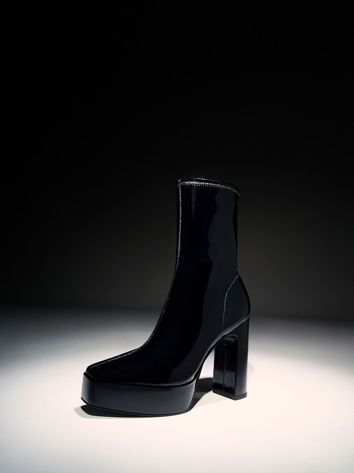 Black Platform Side-Zip Ankle Boots | CHARLES & KEITH