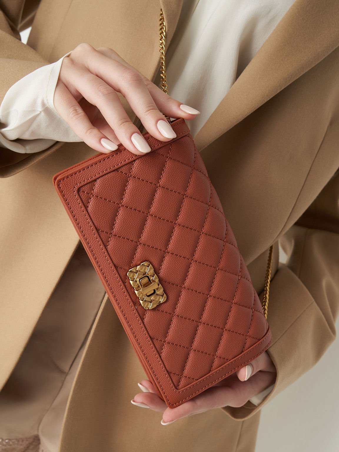 Micaela Quilted Long Wallet - Brick